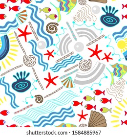 Seamless pattern with a nautical theme. Summer design for covers, fabrics, textiles, packaging, wrapping paper, wallpaper.