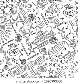 Seamless pattern with a nautical theme. Summer design for covers, fabrics, textiles, packaging, wrapping paper, wallpaper.
