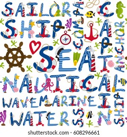 seamless pattern of nautical words - vector illustration, eps
