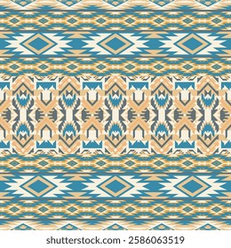 Seamless pattern, Navajo, ethnic tribe, blue, geometric.