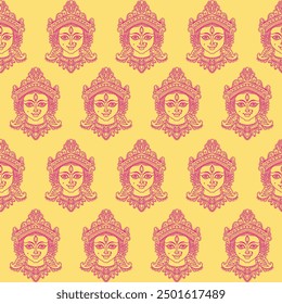 Seamless pattern For Navratri Festival celebration. Illustration of Goddess Durga. Vector illustration background.