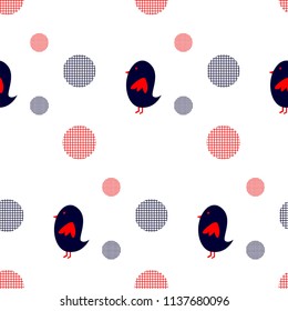 Seamless pattern of navy blue bird, celled ellipse. Perfect for fabrics, bedlinen, pajamas, clothing