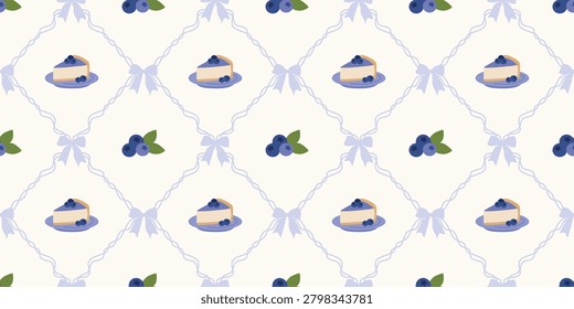Seamless pattern with navy blue and white boat and blueberry motifs for textile design