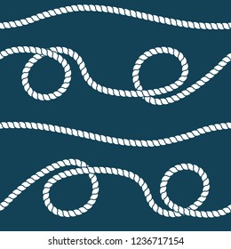 Seamless pattern navy drapes. White and blue with marine knots. Sea style background