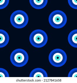 seamless pattern with Nazar, a bead from the evil eye. an amulet against the evil eye. the eye of Satan, the eye of Fatima on a black background. vector illustration.