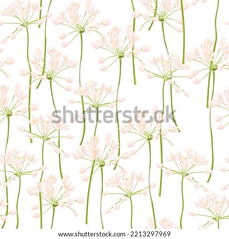 seamless pattern with neapolitan garlic, field flowers, vector drawing wild plants at white background, flowering meadow , hand drawn botanical illustration