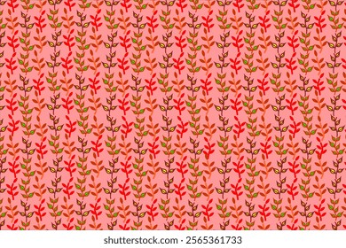 Seamless pattern with neatly arranged colorful leaf motifs. Suitable for backgrounds, fabric designs, product packaging, or other decorative elements. 