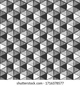 Seamless pattern with Necker cube optical illusion. Rhombille seamlessly tiling. 
