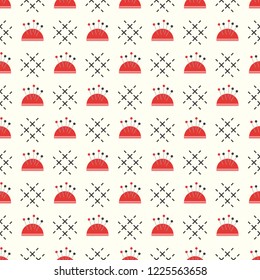 Seamless pattern with needle bar, pins. Sewing and needlework background. Template for design, fabric, print.