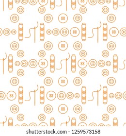 Seamless pattern with needles, buttons, threads. Sewing and needlework background. Template for design, fabric, print.