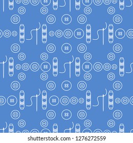 Seamless pattern with needles, buttons, threads. Sewing and needlework background. Template for design, fabric, print.
