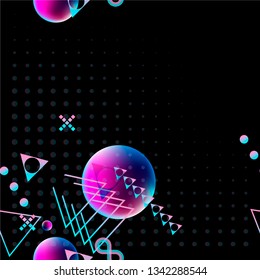 Seamless pattern neon 3d geometric space lines volume abstract black background banner trend art hipster style