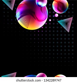 Seamless pattern neon 3d geometric space lines volume abstract black background banner trend