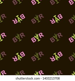 seamless pattern with neon bright glowing flashing text bar on black background