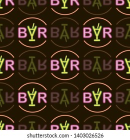 Seamless pattern with neon bright text bar on black background