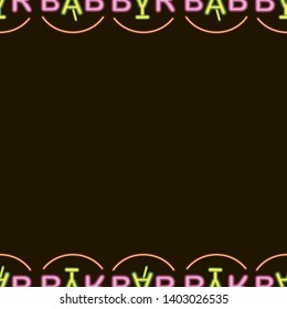 Seamless pattern with neon bright text bar on black background