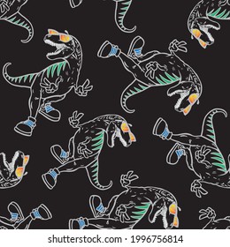 Seamless pattern of a neon dinosaurs background elements 