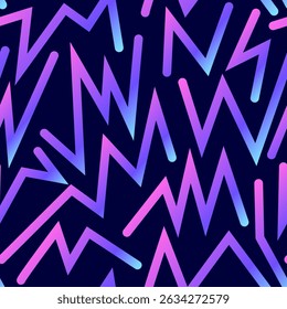 Seamless pattern of neon gradient zigzags on a dark background
