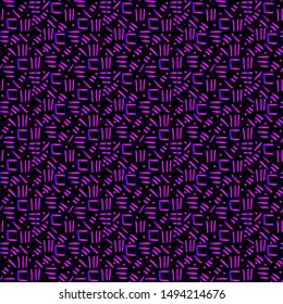 Seamless pattern with neon ink pen drawings. Doodle sketch. Gradient outlines on black background. Trendy texture for digital paper, fabric, decorative backdrops, wrapping. Vector illustration. EPS10