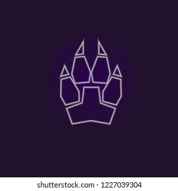 Seamless pattern of the neon mechanical wolf's paw. Glowing contour