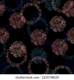 seamless pattern of neon pentagrams on black background. Rainbow on black color. Bright dotted print for textiles.