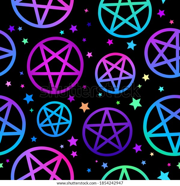 Seamless Pattern Neon Pentagrams On Black Stock Vector (Royalty Free ...