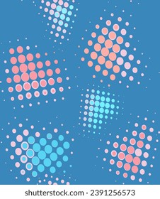 Seamless pattern with neon polka dots. New Year, holiday, children's themes. Chaotic repeating hearts in pastel colors. Vector.