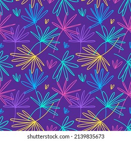 Seamless pattern with neon tropical palm leaves