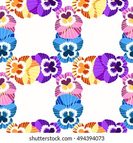 seamless pattern net flowers yellow violet pansies vector illustration