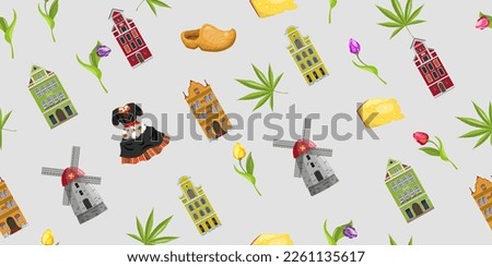 
Seamless pattern Netherlands items symbols. Vector illustration.