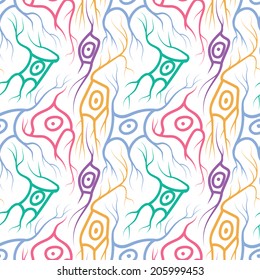 seamless pattern with neurons, scientific background with brain cells