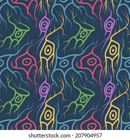 seamless pattern with neurons, scientific background with brain cells