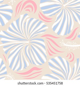 Seamless pattern in neutral and beige colors. Vector hand drawn painting of neutral and beige hibiscus flowers.