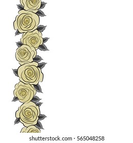 Seamless pattern with neutral and black roses. Vintage vertical pattern with indian batik style rose flowers. Floral vector background with copy space (place for your text).
