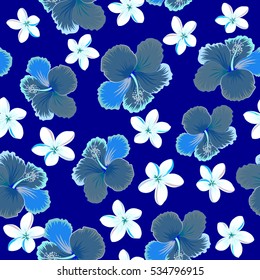 Seamless pattern with neutral, blue and violet flowers. Floral watercolor seamless background. Vector textile print for bed linen, jacket, package design, fabric and fashion concepts.