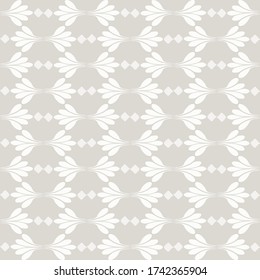 Seamless pattern. Neutral cream flower blooms background. Elegant minimal off white beige linen texture. Stylish damask all over print.