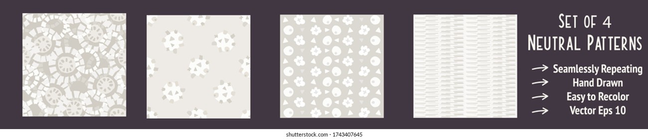 Patrón sin foco. El fondo de la flor de crema neutra florece. Elegante textura minimalista de lino beige blanco. Colección de conjuntos de mezclas de impresión con estilismo de puntos, círculos y bandas

