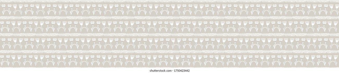 Seamless pattern. Neutral cream flower blooms stripe background. Elegant minimal off white beige linen texture. Stylish striped all over print.