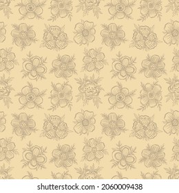 Seamless pattern neutral floral outline hand draw.Botanical plant flower design.Vector illustration.