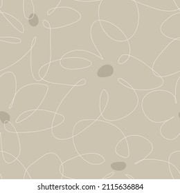 Seamless pattern neutral minimalist linear flowers. Simple floral background. Vector illustration.