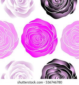 Seamless pattern with neutral, pink and white roses. Vector illustration. Abstract seamless background with flying neutral, pink and white roses on a white background.
