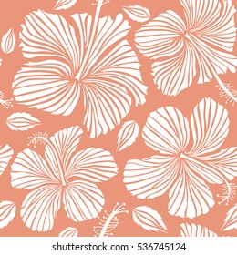 Seamless pattern with neutral and white flowers. Vector illustration. Vector illustration of neutral and white hibiscus flowers.