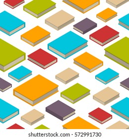 Seamless pattern of new 3d colorful books and tutorials. Isometric flat class books and textbooks wallpaper. Education symbol background. Illustration vector art.
