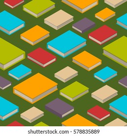 Seamless pattern of new 3d colorful books and tutorials. Isometric flat class books and textbooks wallpaper. Education symbol background. Illustration vector art.