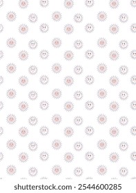 Seamless pattern with new born baby kids pastel pink floral pattern on a white background.