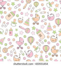 Seamless Pattern For New Born Baby - Vector Illustration