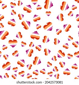 Patrón sin foco del nuevo símbolo de la bandera del orgullo lesbiano color forma del corazón escrito a mano en estilo de dibujo acuarel. EPS vectorial 10