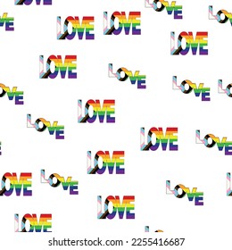 Seamless pattern with new lgbt flag, hearts, text, flower and flag. Gay pride. Pride Month. Love, freedom, support lgbtq