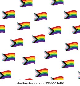 Patrón sin brillo con nueva bandera lgbt, corazones, texto, flor y bandera. Orgullo gay. Mes del Orgullo. Amor, libertad, apoyo lgbtq