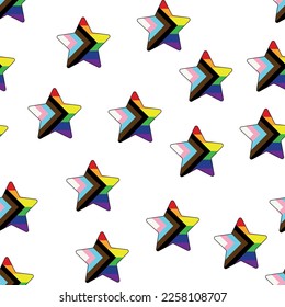 Seamless pattern with new lgbt flag, hearts, text, flower and flag. Gay pride. Pride Month. Love, freedom, support lgbtq